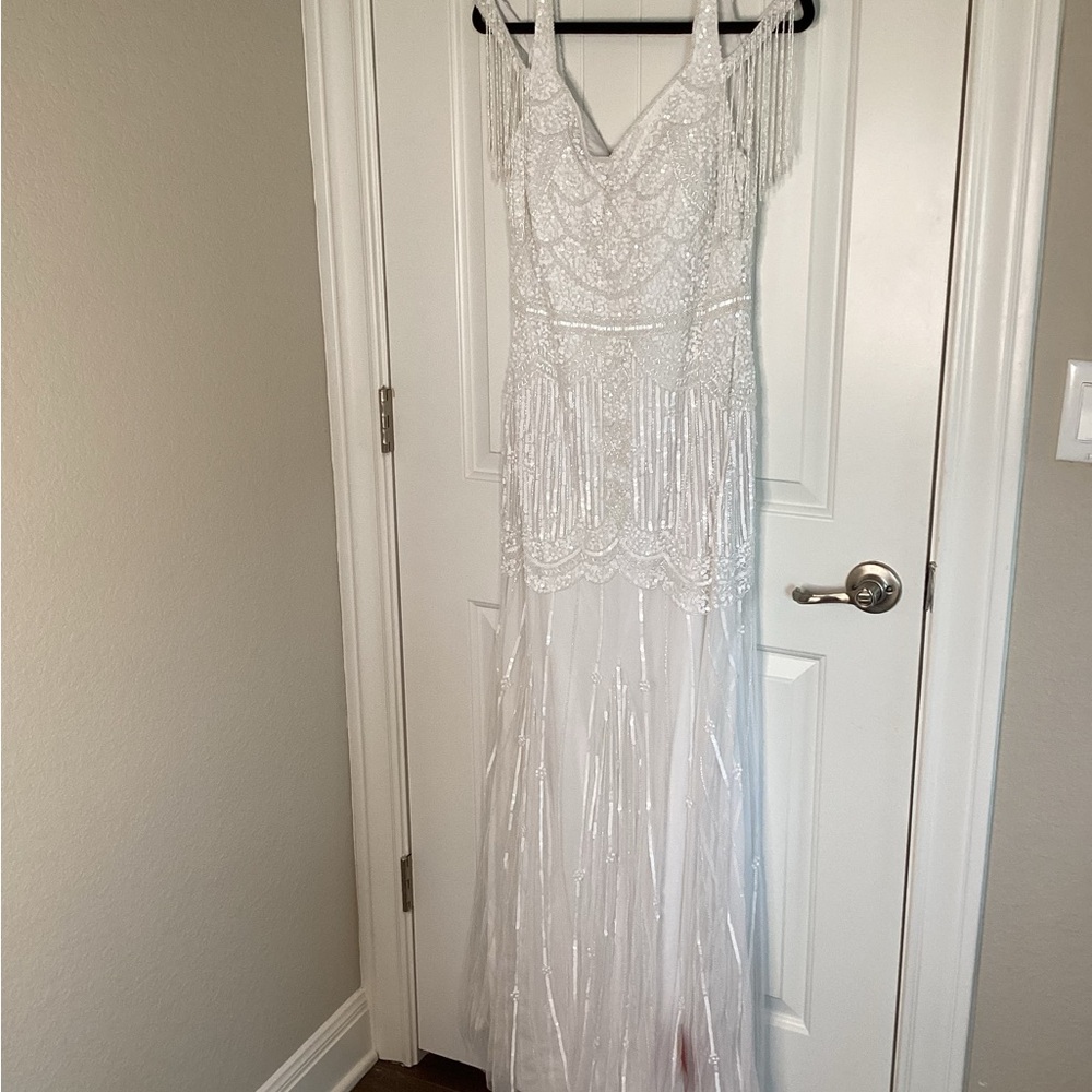 Gatsby Lady White Sequin Maxi/Wedding Dress Sz. 10 Elegant Embellished Details - Picture 10 of 15